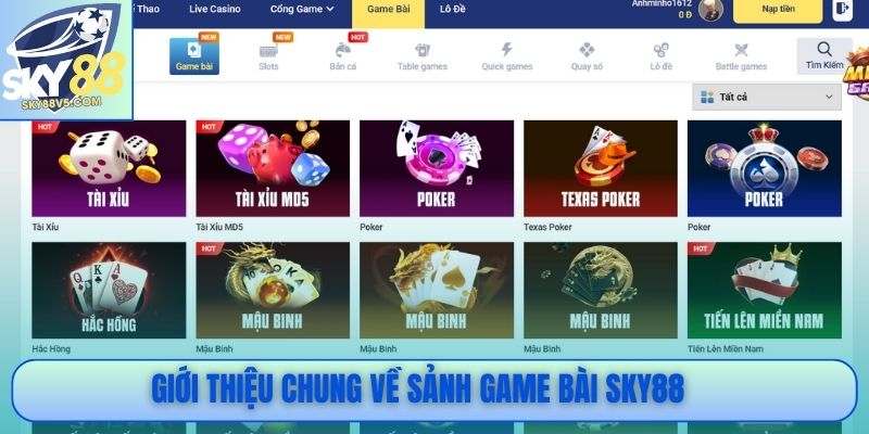 Giới thiệu chung về sảnh game bài Sky88 